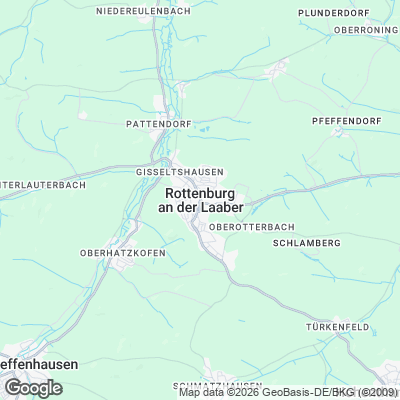 Karte von Rottenburg an der Laaber und Umgebung