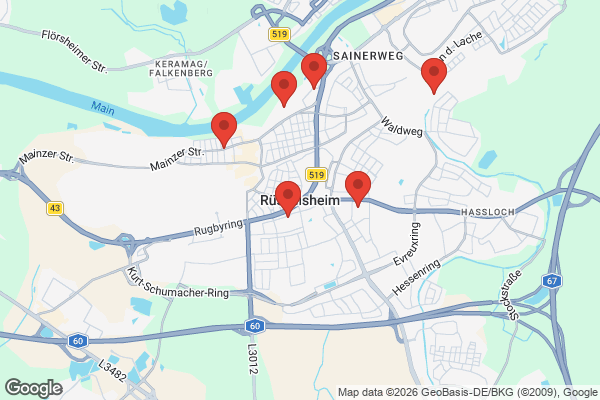 Karte mit Entrümpelungsaufträgen in Rüsselsheim