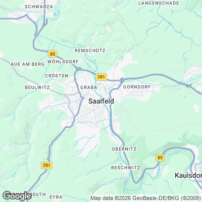 Karte von Saalfeld und Umgebung