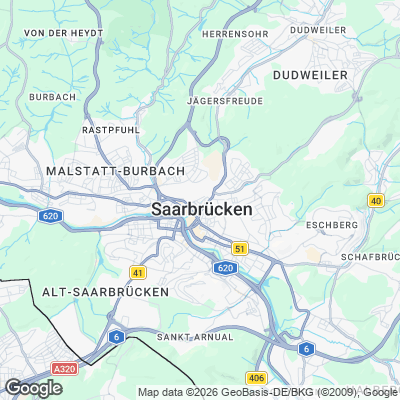 Karte von Saarbrücken und Umgebung