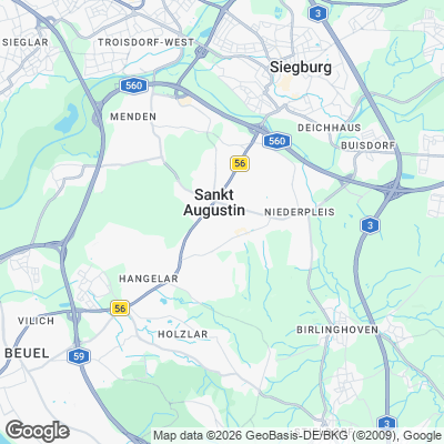 Karte von Sankt Augustin und Umgebung