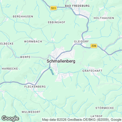 Karte von Schmallenberg und Umgebung