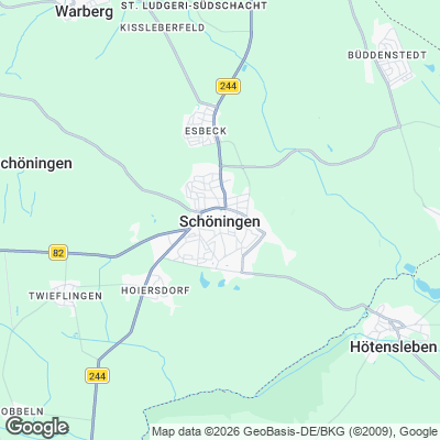 Karte von Schöningen und Umgebung