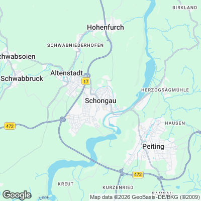 Karte von Schongau und Umgebung