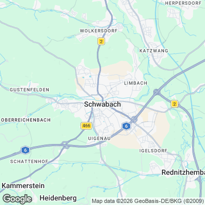 Karte von Schwabach und Umgebung
