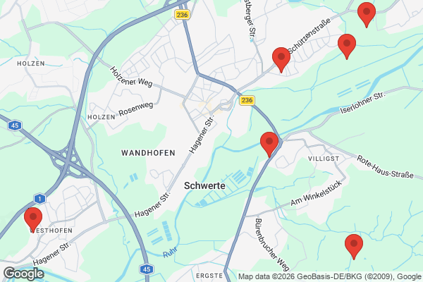 Karte mit Entrümpelungsaufträgen in Schwerte