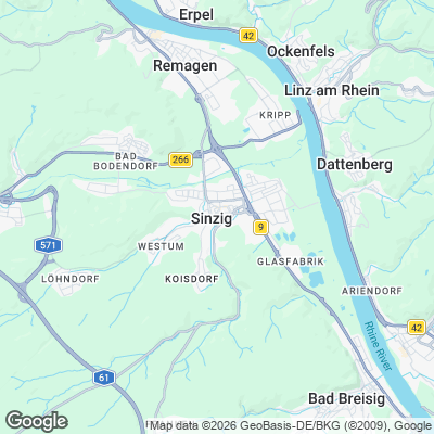 Karte von Sinzig und Umgebung