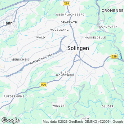 Karte von Solingen und Umgebung