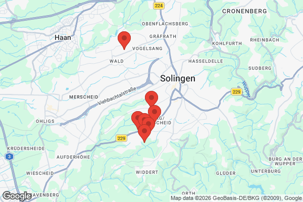 Karte mit Entrümpelungsaufträgen in Solingen
