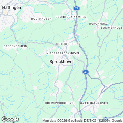 Karte von Sprockhövel und Umgebung