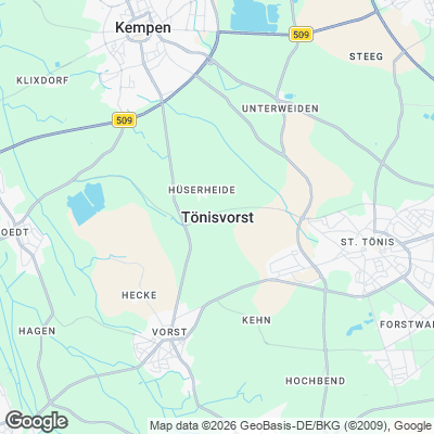 Karte von Tönisvorst und Umgebung