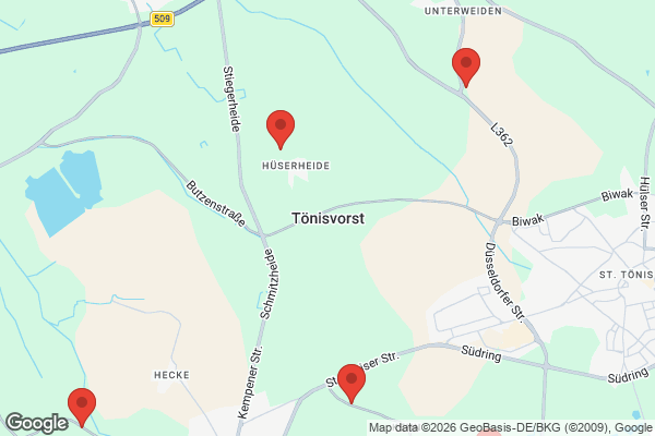 Karte mit Entrümpelungsaufträgen in Tönisvorst