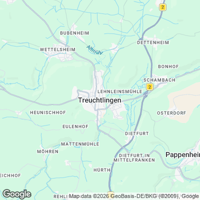 Karte von Treuchtlingen und Umgebung