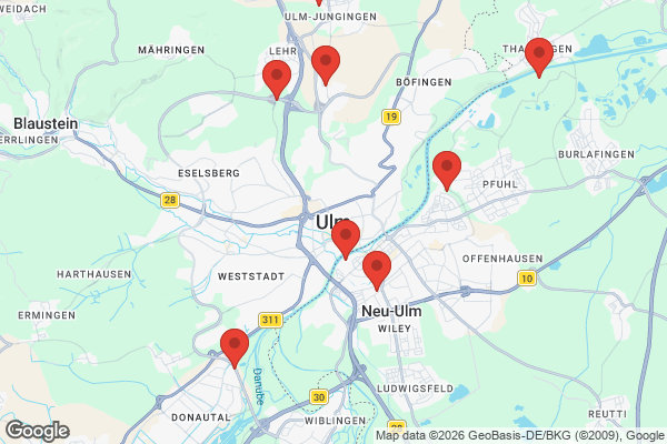 Karte mit Entrümpelungsaufträgen in Ulm