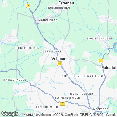 Karte von Vellmar und Umgebung