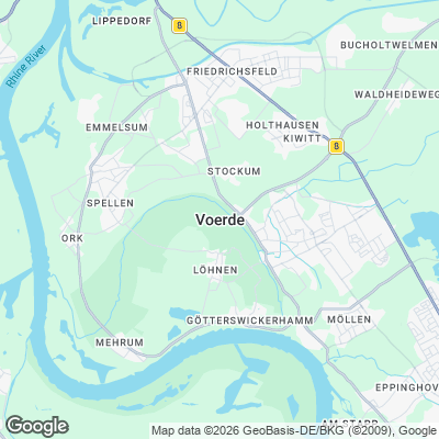 Karte von Voerde (Niederrhein) und Umgebung