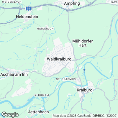 Karte von Waldkraiburg und Umgebung