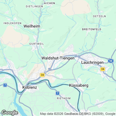 Karte von Waldshut-Tiengen und Umgebung