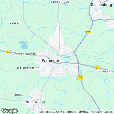 Karte von Warendorf und Umgebung