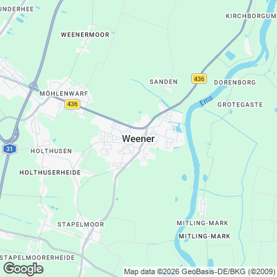 Karte von Weener und Umgebung