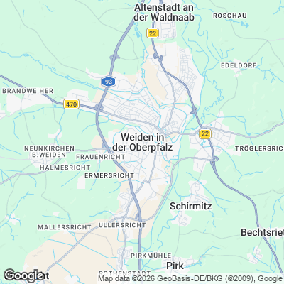 Karte von Weiden (Oberpfalz) und Umgebung