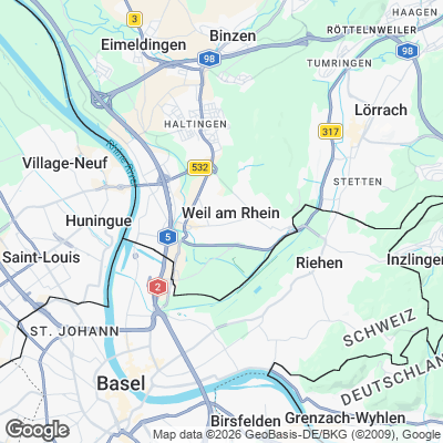 Karte von Weil am Rhein und Umgebung