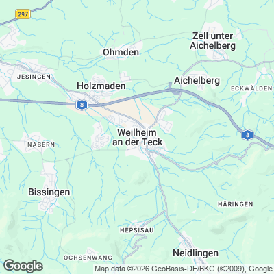 Karte von Weilheim an der Teck und Umgebung