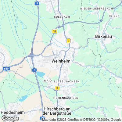 Karte von Weinheim und Umgebung
