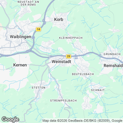 Karte von Weinstadt und Umgebung