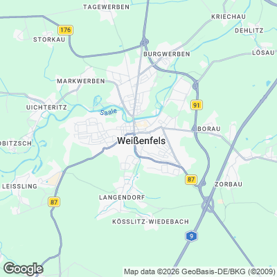 Karte von Weißenfels und Umgebung