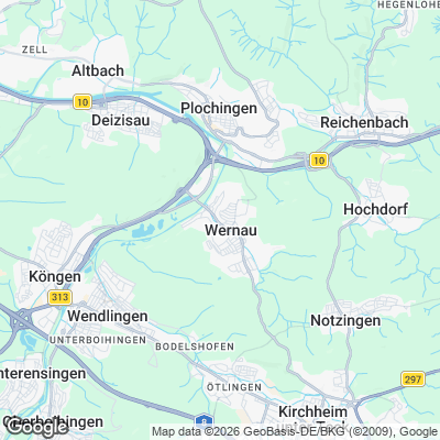 Karte von Wernau (Neckar) und Umgebung