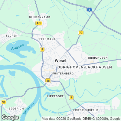 Karte von Wesel und Umgebung