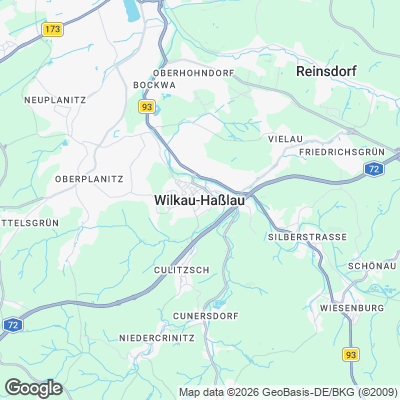 Karte von Wilkau-Haßlau und Umgebung