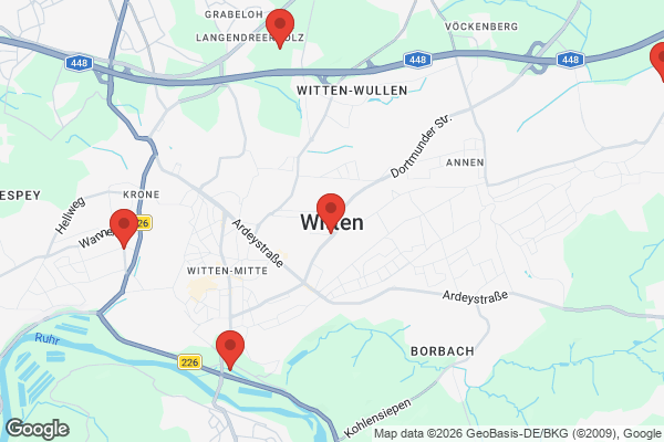Karte mit Entrümpelungsaufträgen in Witten