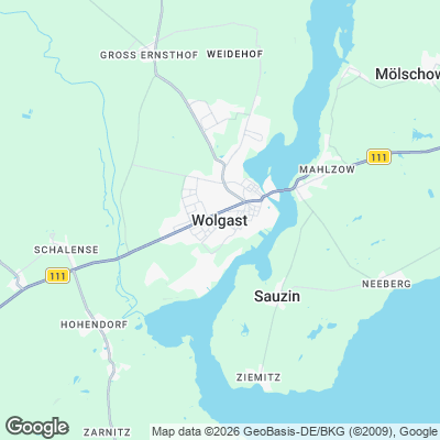 Karte von Wolgast und Umgebung