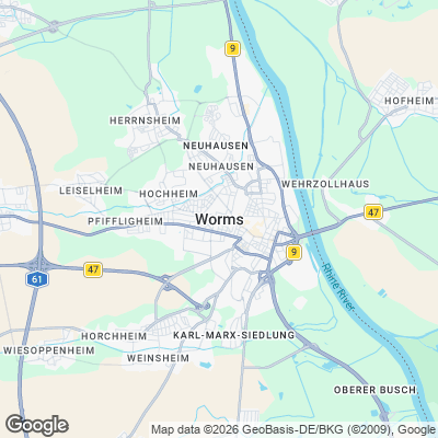 Karte von Worms und Umgebung