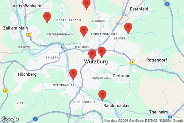 Karte mit Entrümpelungsaufträgen in Würzburg