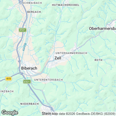 Karte von Zell am Harmersbach und Umgebung
