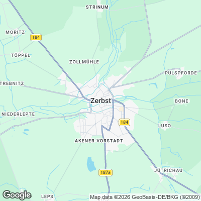 Karte von Zerbst und Umgebung