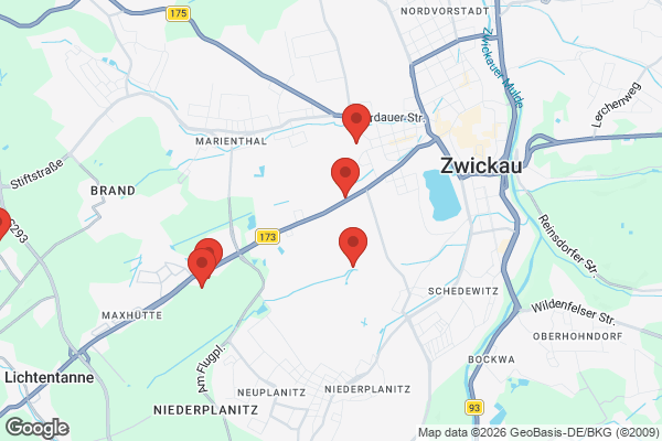 Karte mit Entrümpelungsaufträgen in Zwickau